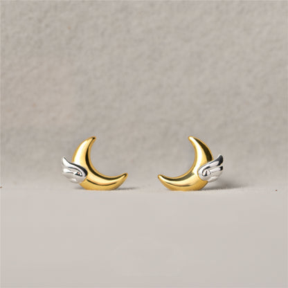 S925 Silver Dreams Come True Moon Wing Stud Earrings-Jewearrings