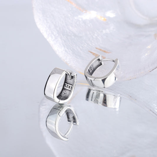 925 Silver Tide Retro Thai Silver Smooth Faced Small Group Premium Round Ear Buckle Earrings-Jewearrings