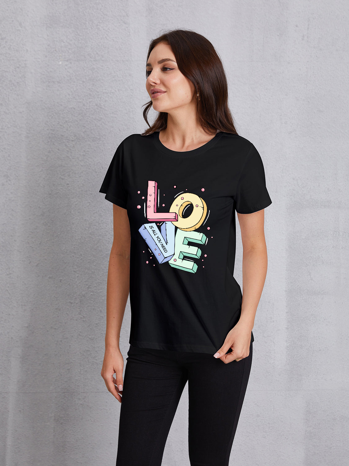 LOVE IS ALL YOU NEED Round Neck T-Shirt-Jewearrings