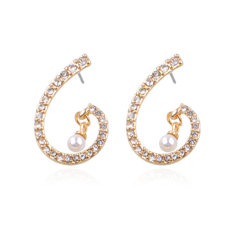 Simple Spiral Pearl Earrings Women With Diamonds-Jewearrings