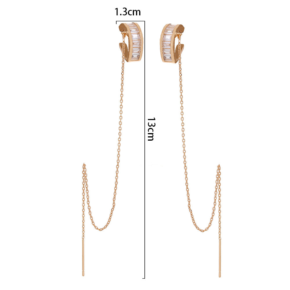 Ear Bone Clip Ear Line Integrated Long Tassel Earrings Micro Inlaid With Zircon C-type Half Round Earrings Ear Clip Accessories-Jewearrings