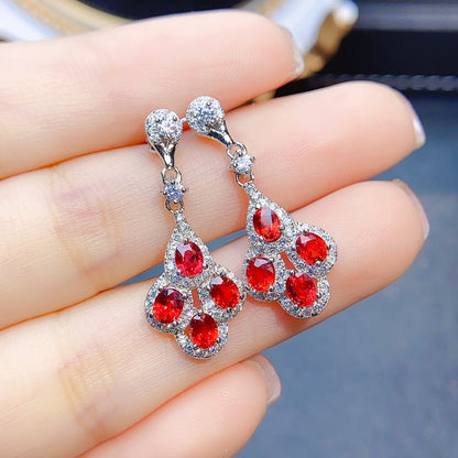 Women's S925 Silver Natural Red Sapphire Stud Earrings-Jewearrings