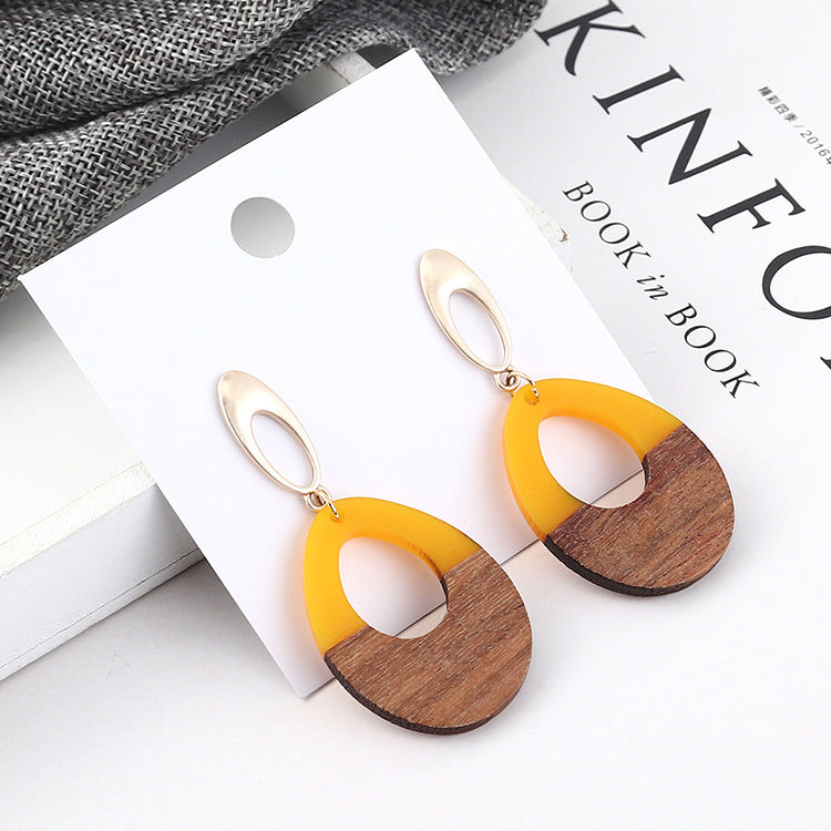 Wooden Patch Earrings Simple All Match Water Drop Stud Earrings For Women-Jewearrings