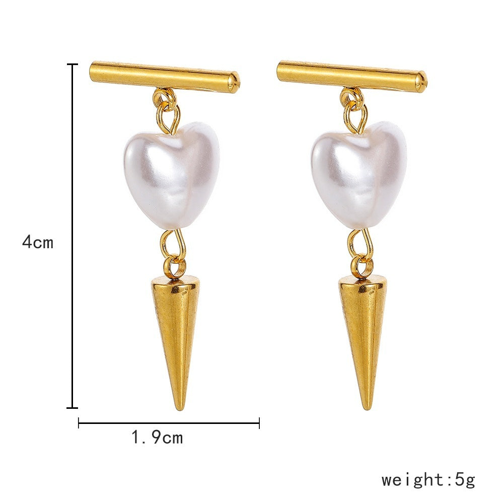 Stainless Steel Love Pearl Rivet Earrings-Jewearrings