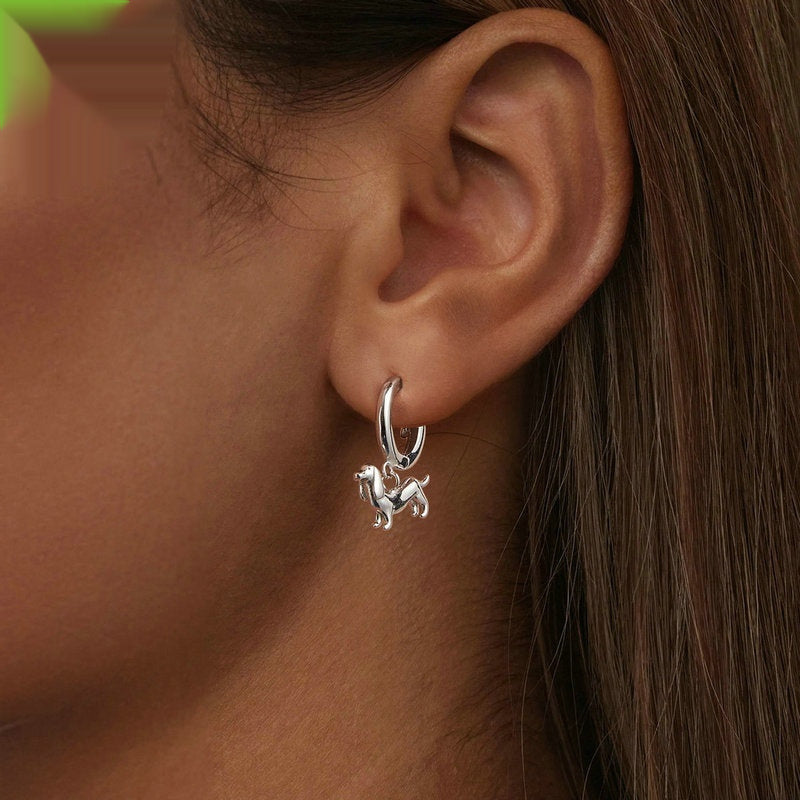 Animal Sausage Dog Argent Pur Ear Clip Cute Warm Pet 925 Sterling Silver Earrings-Jewearrings