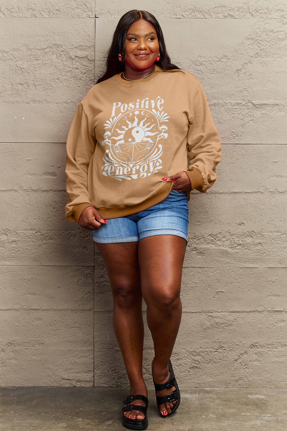 Simply Love Full Size POSITIVE ENERGY Graphic Sweatshirt-Jewearrings