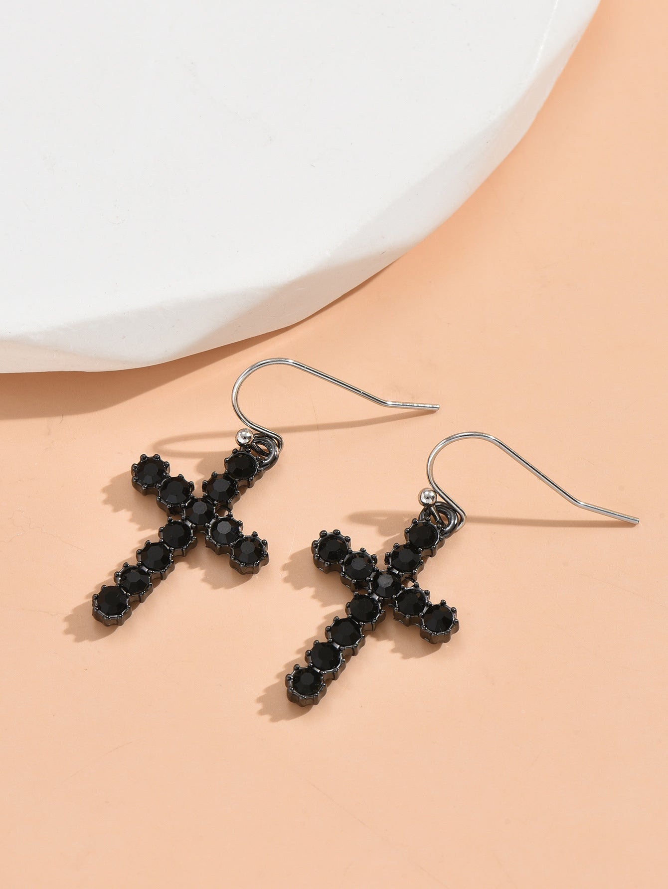 Women's Fashion Black Cross Jeweled Earrings-Jewearrings