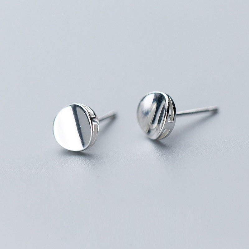 S925 Silver Glossy Round Stud Earrings For Women-Jewearrings