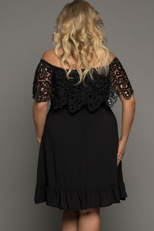 Plus Size Tassel Tie Spliced Lace Off-Shoulder Dress-Jewearrings