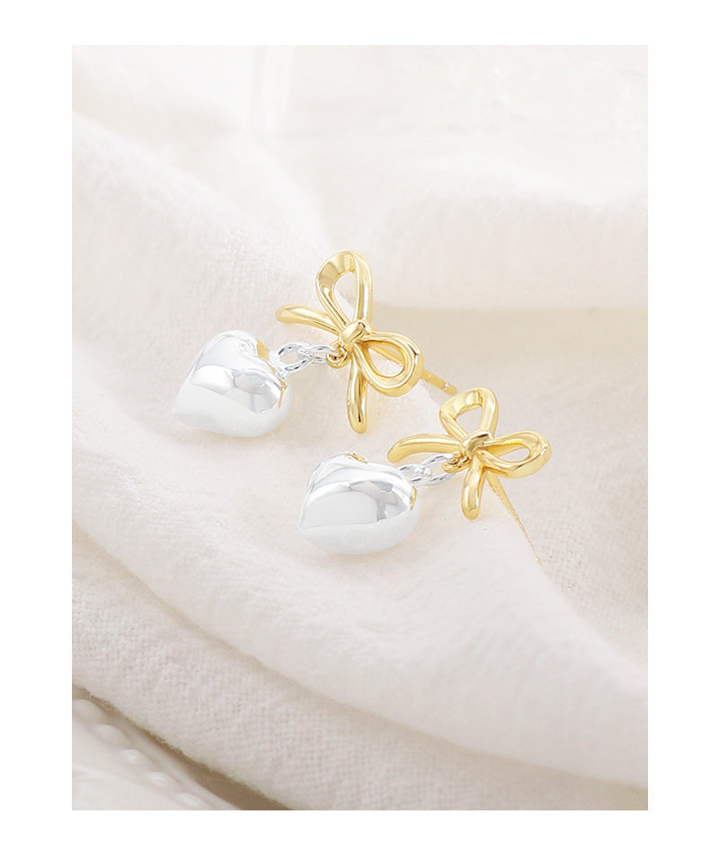 S925 Sterling Silver Bow Love Eardrops Stud Earrings-Jewearrings