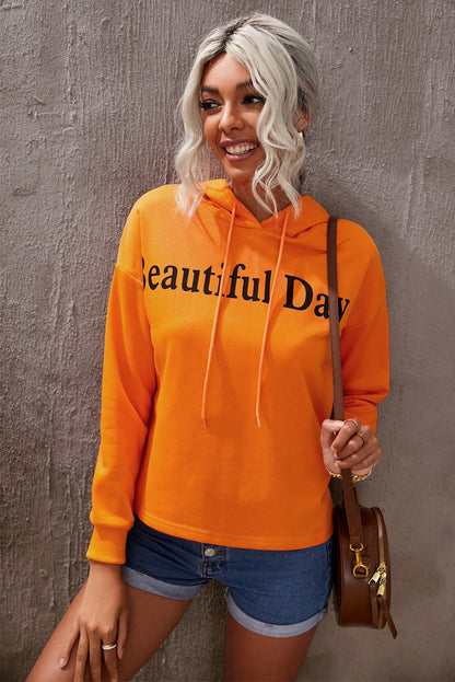 BEAUTIFUL DAY Graphic Drawstring Hoodie-Jewearrings