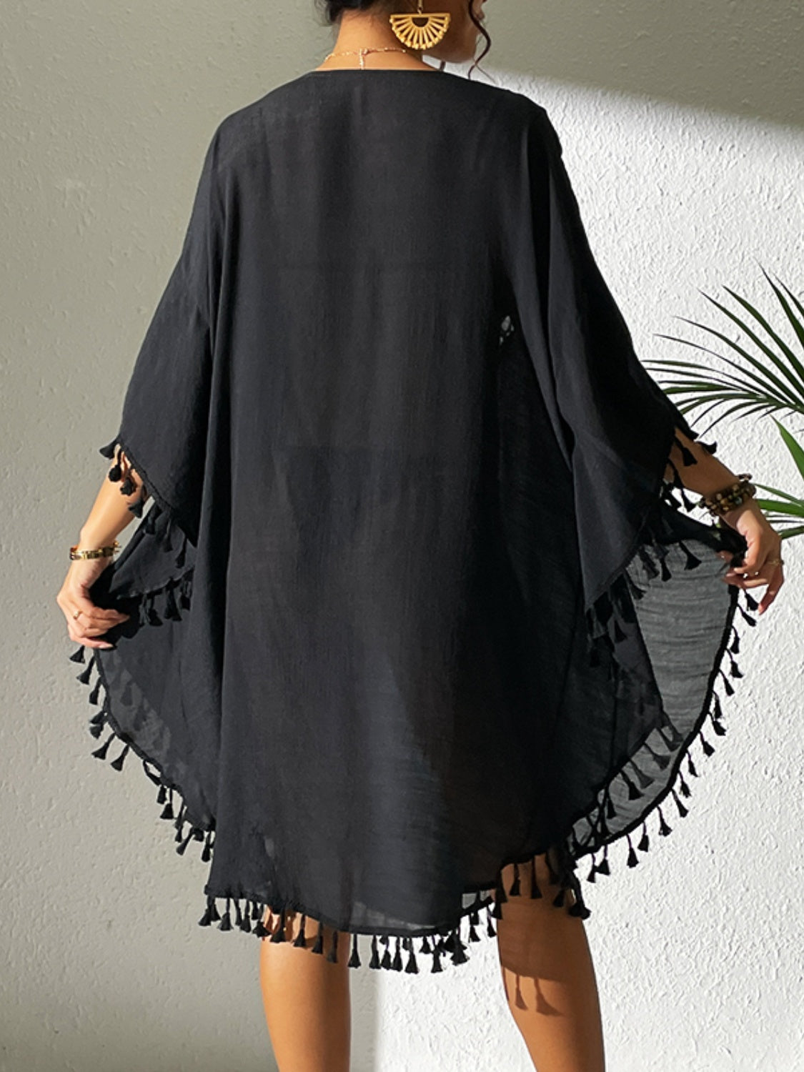 Tassel Cutout Scoop Neck Cover-Up Dress-Jewearrings