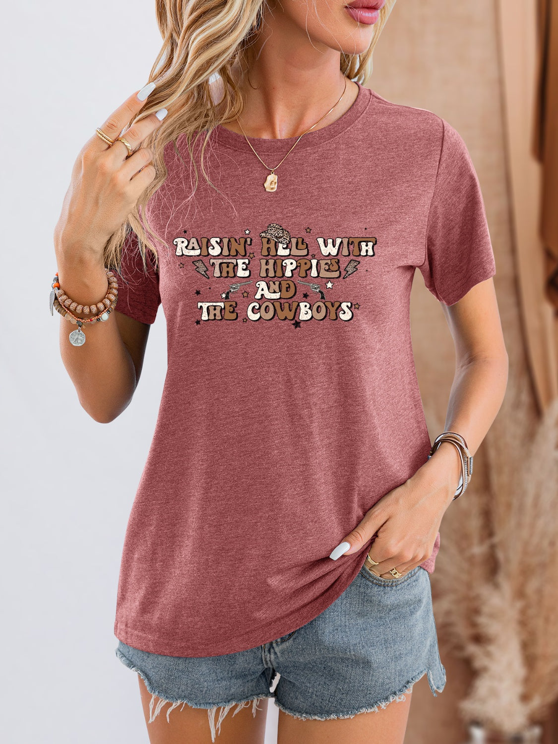 Letter Graphic Round Neck Short Sleeve T-Shirt-Jewearrings