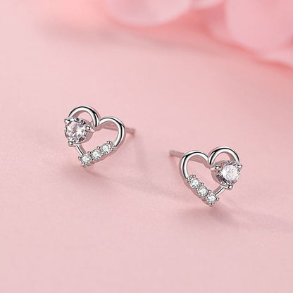 S925 Sterling Silver Love Heart Stud Earrings-Jewearrings