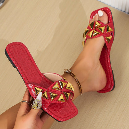 Geometric Open Toe Flat Sandals-Jewearrings