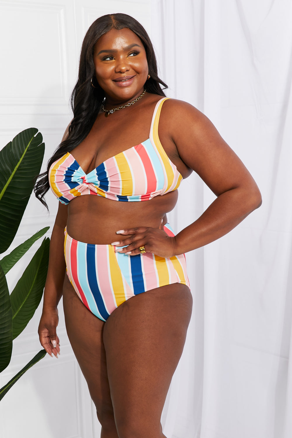 Marina West Swim Take A Dip Twist High-Rise Bikini in Stripe-Jewearrings