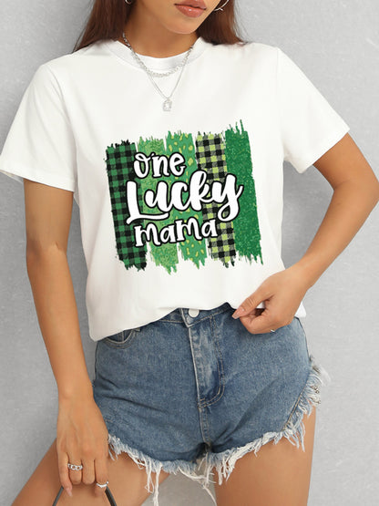 ONE LUCKY MAMA Round Neck T-Shirt-Jewearrings