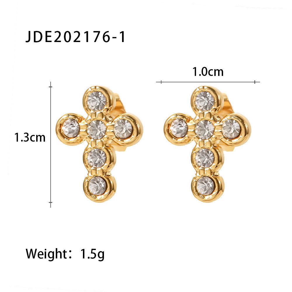 Stainless Steel Earrings With DiamondsPearl Cross Stud Earrings-Jewearrings