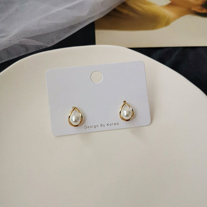 Oval Hollow Highlight Pearl Earrings-Jewearrings