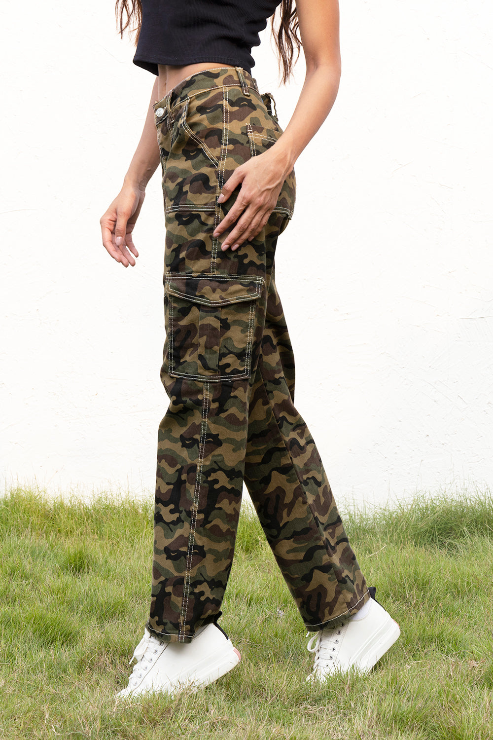 Camouflage Straight Leg Cargo Pants-Jewearrings