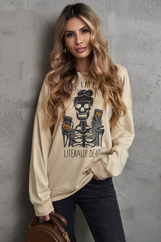 Halloween Skeleton Graphic Dropped Shoulder Sweatshirt-Jewearrings