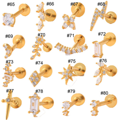 Sterling Silver Piercing Internal Thread Flat Head Body Auricle Piercing Ear Bone Stud Earrings Ear Studs-Jewearrings