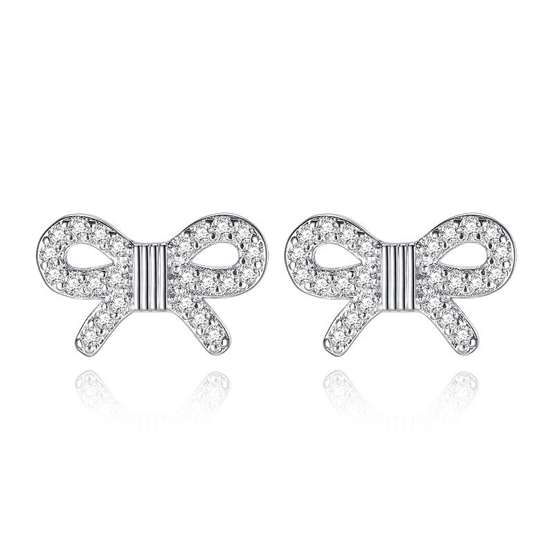 Women's Fashion Zircon Ice Crystal Bow Stud Earrings-Jewearrings