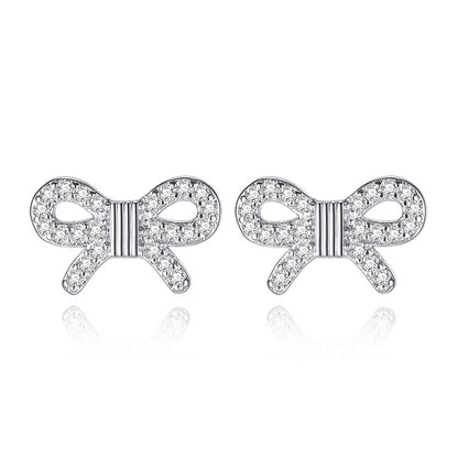 Women's Fashion Zircon Ice Crystal Bow Stud Earrings-Jewearrings