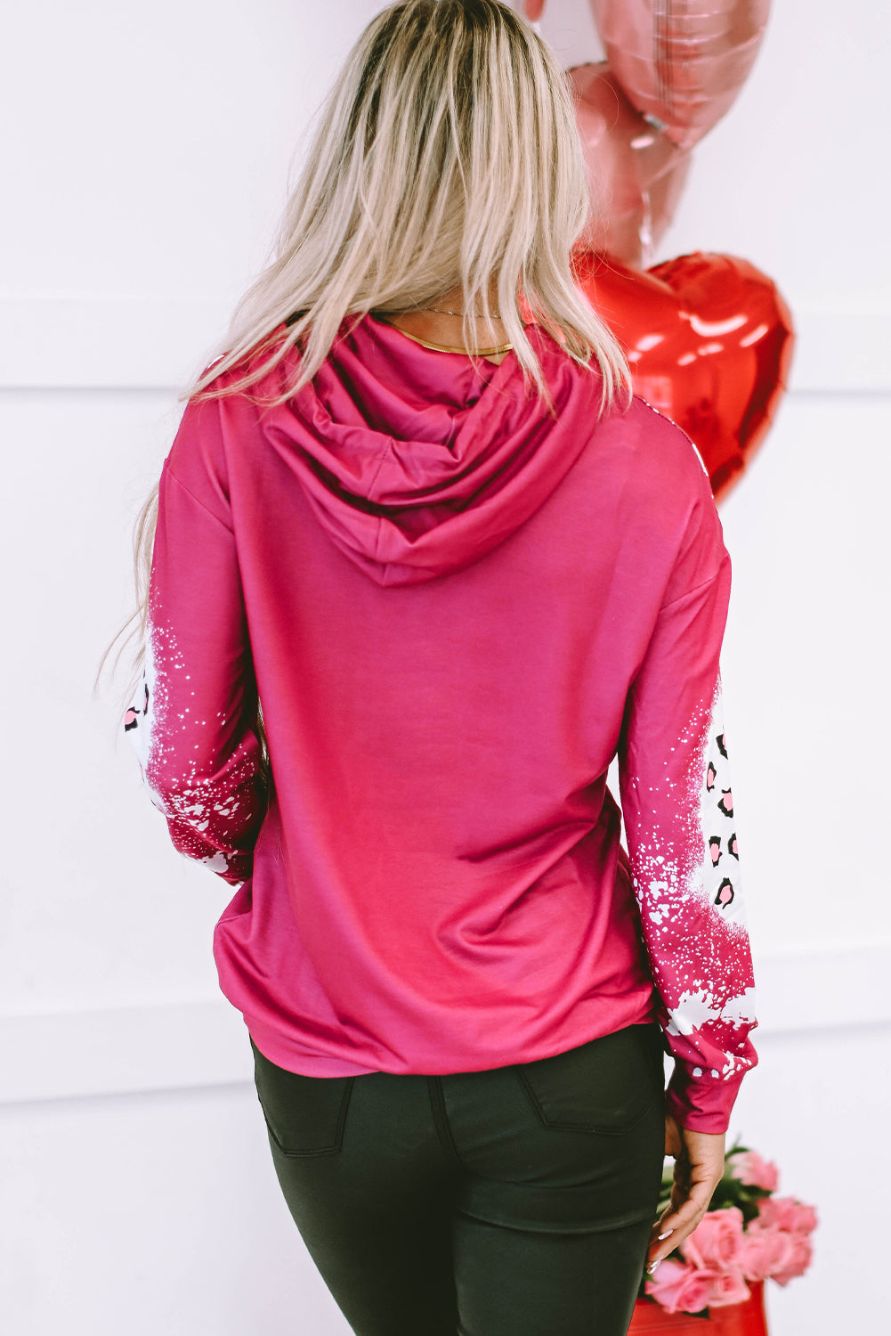 LOVE Heart Drawstring Dropped Shoulder Hoodie-Jewearrings