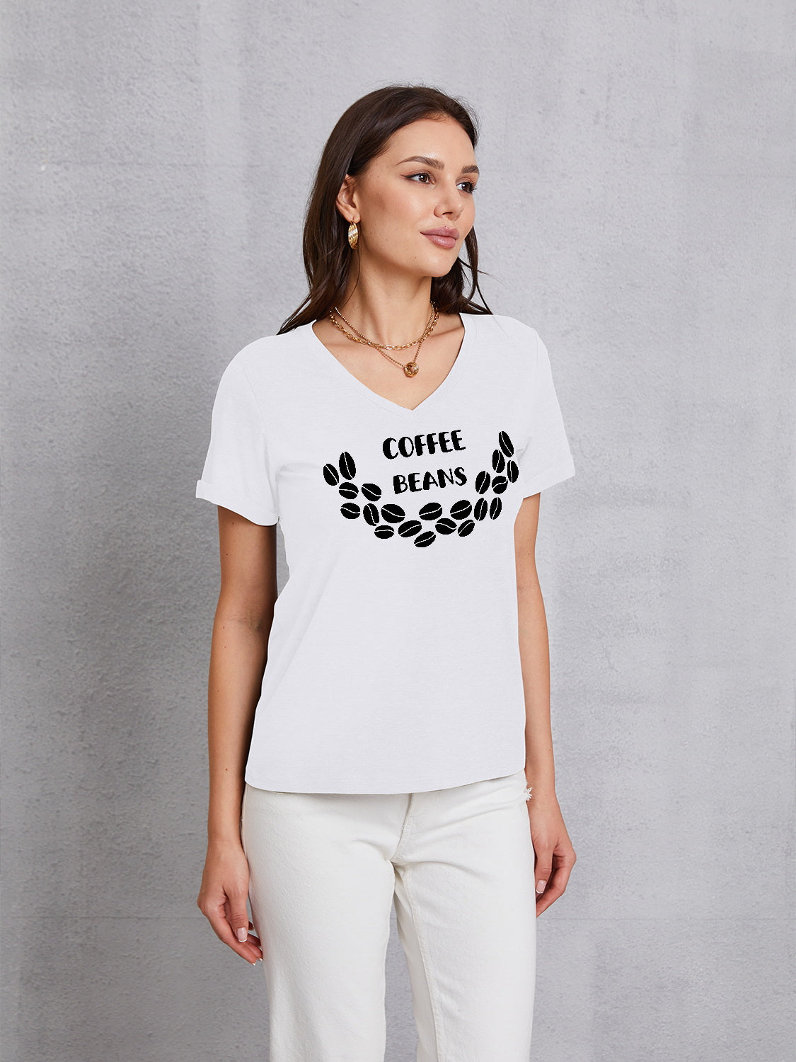 COFFEE BEANS V-Neck Short Sleeve T-Shirt-Jewearrings