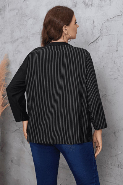 Plus Size Striped Notched Neck Top-Jewearrings