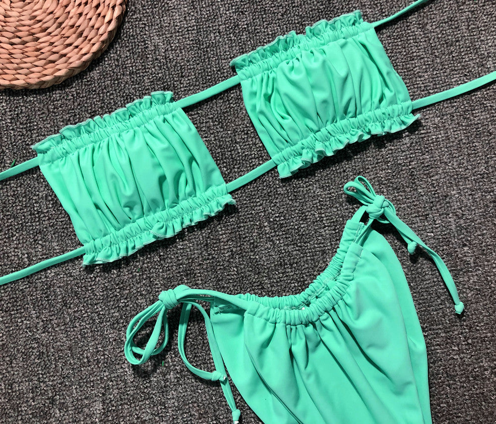 Frill Trim Ruched Bikini Set-Jewearrings