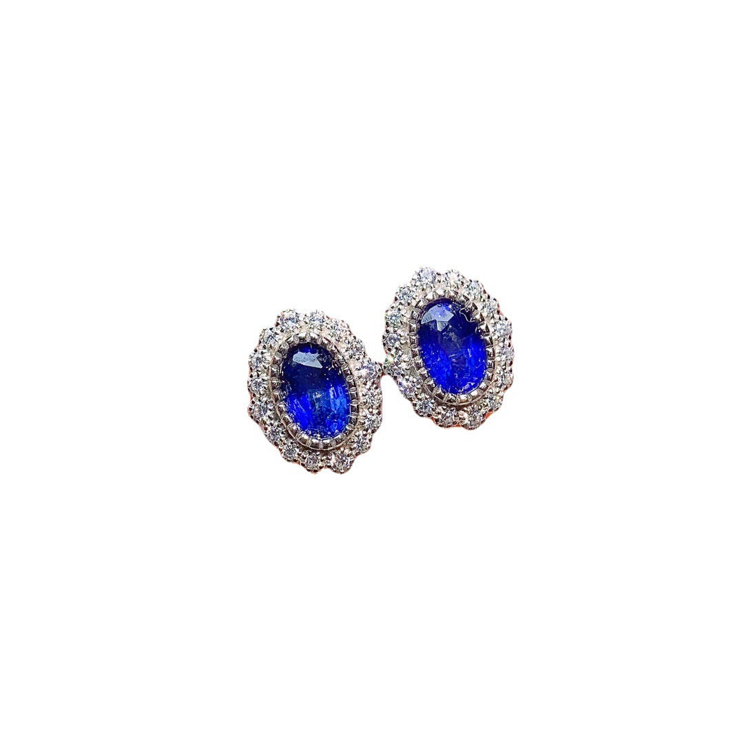 Natural Sapphire Stud Earrings S925 Silver Inlaid Main Stone-Jewearrings