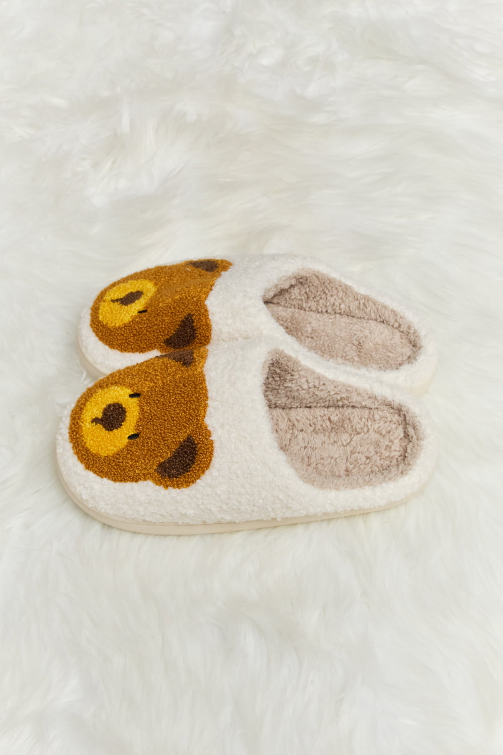 Melody Teddy Bear Print Plush Slide Slippers-Jewearrings