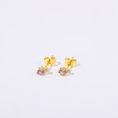 Titanium Steel Electroplated Genuine Gold December Birthstone Zircon Earrings-Jewearrings