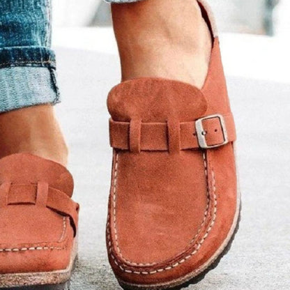 Round Toe Low Heel Buckle Loafers-Jewearrings