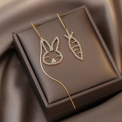 Asymmetrical Stud Earrings Golden Rabbit Carrot Earrings-Jewearrings