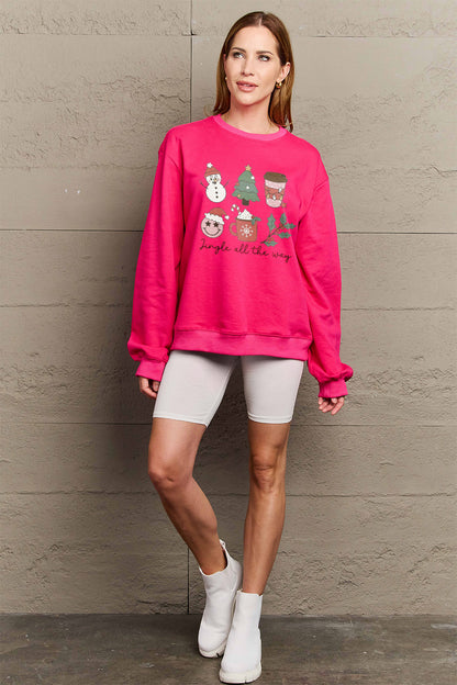 Simply Love Full Size JINGLE ALL THE WAY Long Sleeve Sweatshirt-Jewearrings