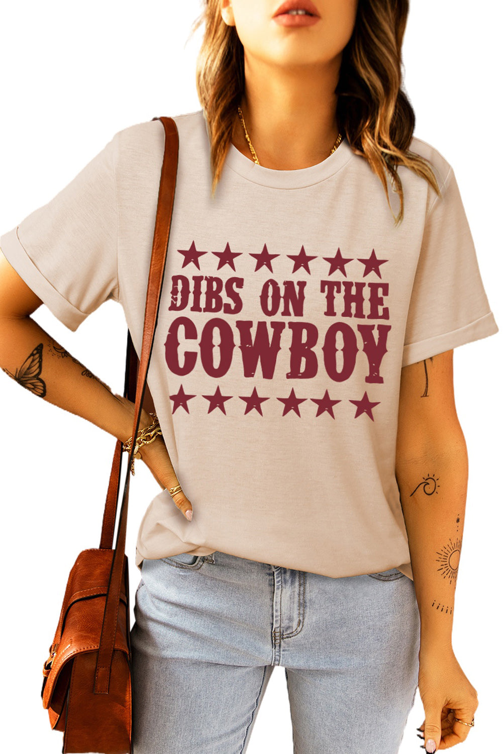 DIBS ON THE COWBOY Round Neck Tee Shirt-Jewearrings