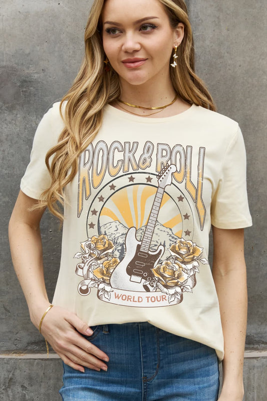 Simply Love Simply Love Full Size ROCK & ROLL WORLD TOUR Graphic Cotton Tee-Jewearrings