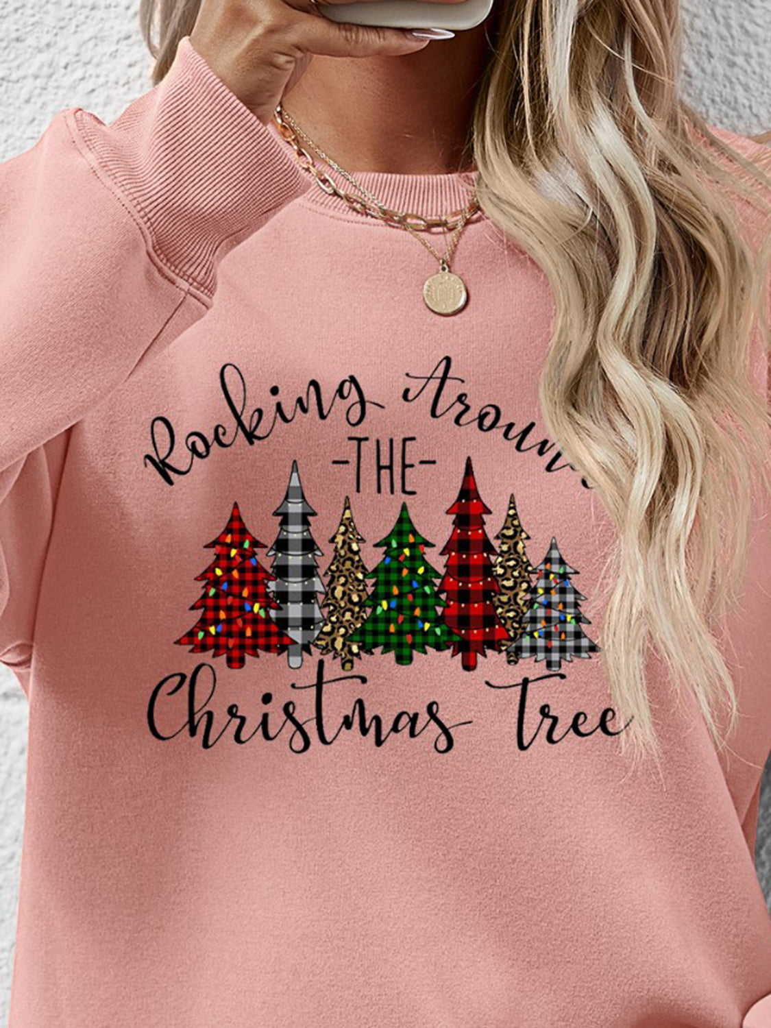 Christmas Tree Graphic Round Neck Sweatshirt-Jewearrings