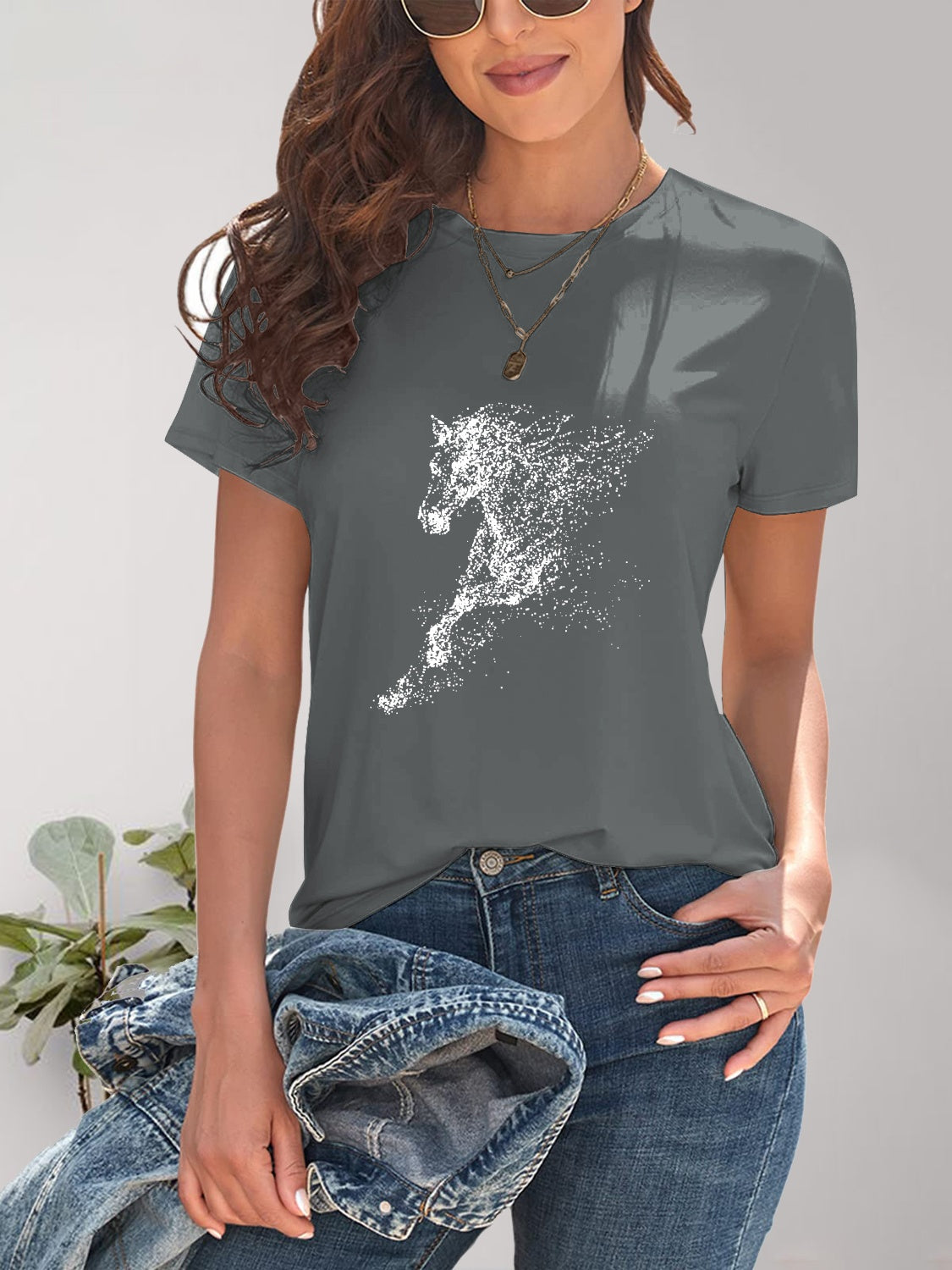 Horse Round Neck Short Sleeve T-Shirt-Jewearrings