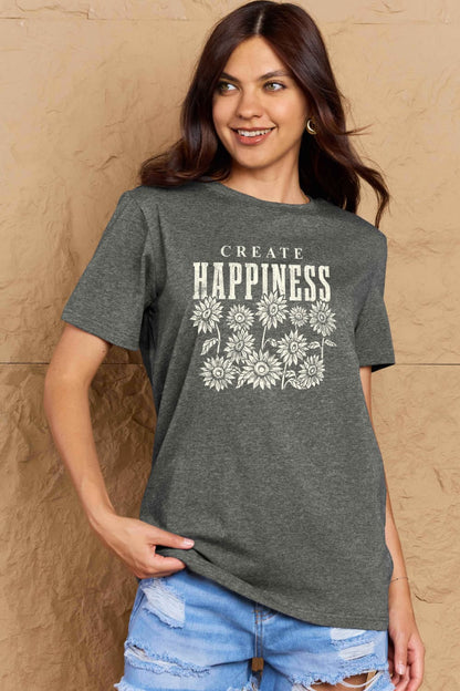 Simply Love Full Size CREATE HAPPINESS Graphic Cotton T-Shirt-Jewearrings