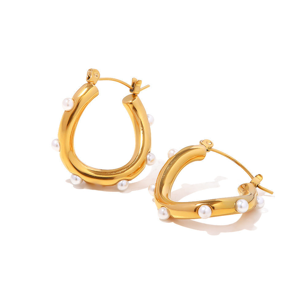 INS French Style New 18K Gold Plated Shaped Pearl-studded Earrings-Jewearrings