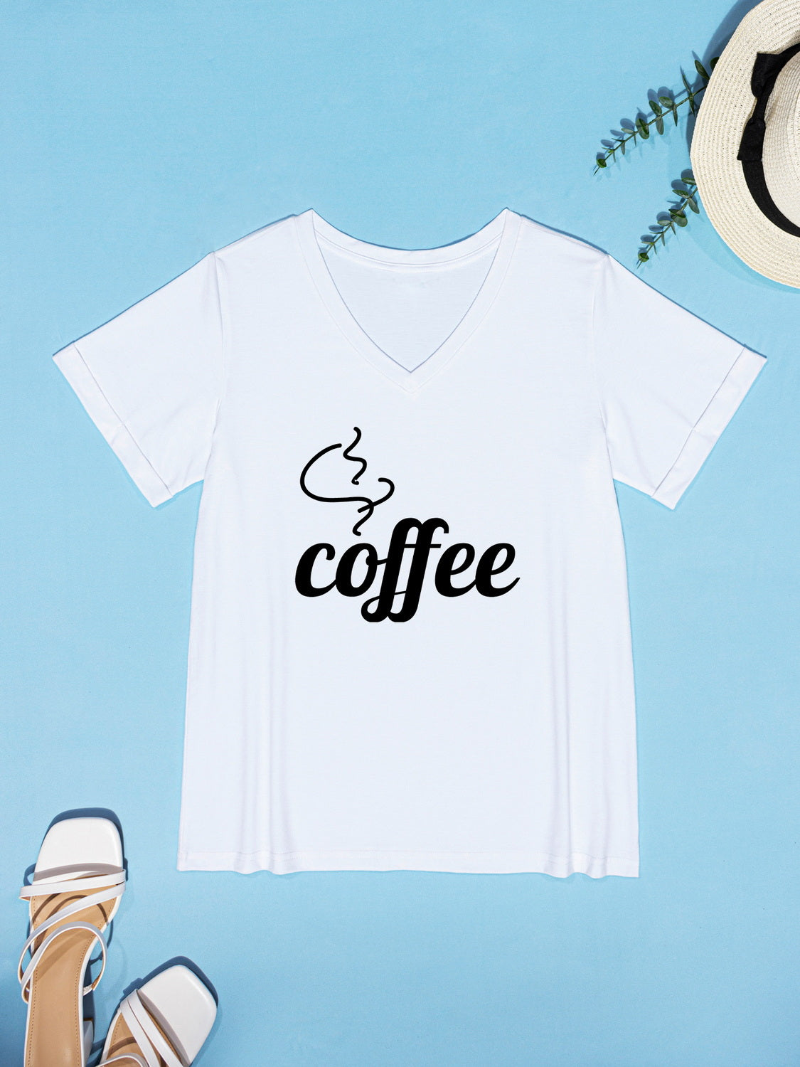 COFFEE V-Neck Short Sleeve T-Shirt-Jewearrings