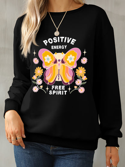 Butterfly Graphic Dropped Shoulder Sweatshirt-Jewearrings