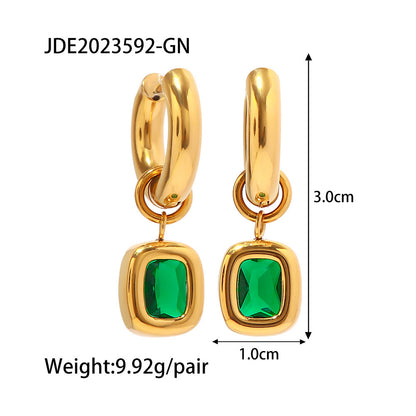 Women's Fashionable And Versatile Green Zirconia Stainless Steel Dangle Earrings-Jewearrings