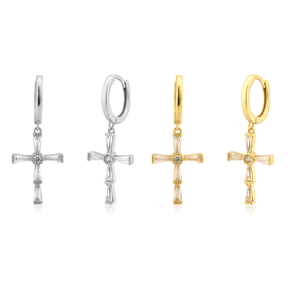 S925 Sterling Silver Cross Pendant Earrings Eardrops-Jewearrings