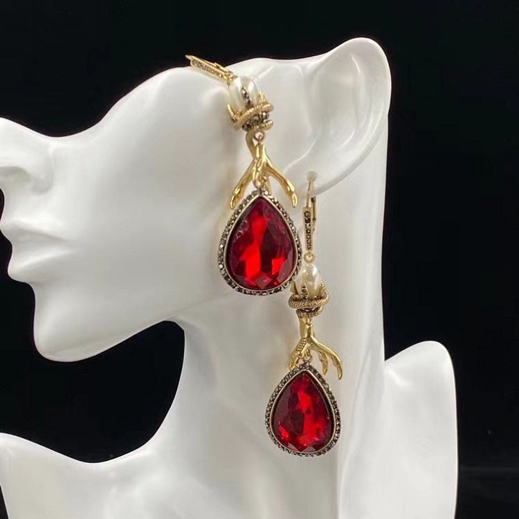 Women's Pearl Rhinestone With Ruby Earrings-Jewearrings