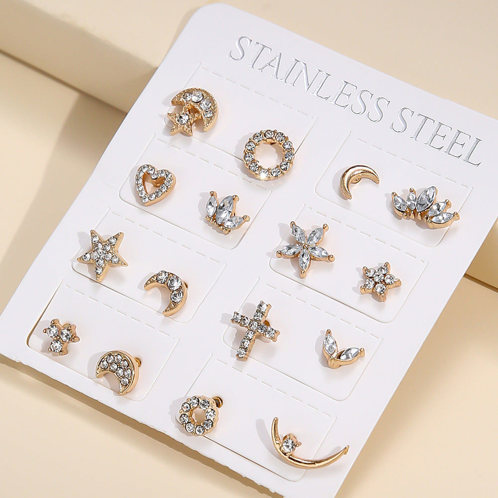 Love Star Moon Cross 8 Pairs Stud Earrings-Jewearrings